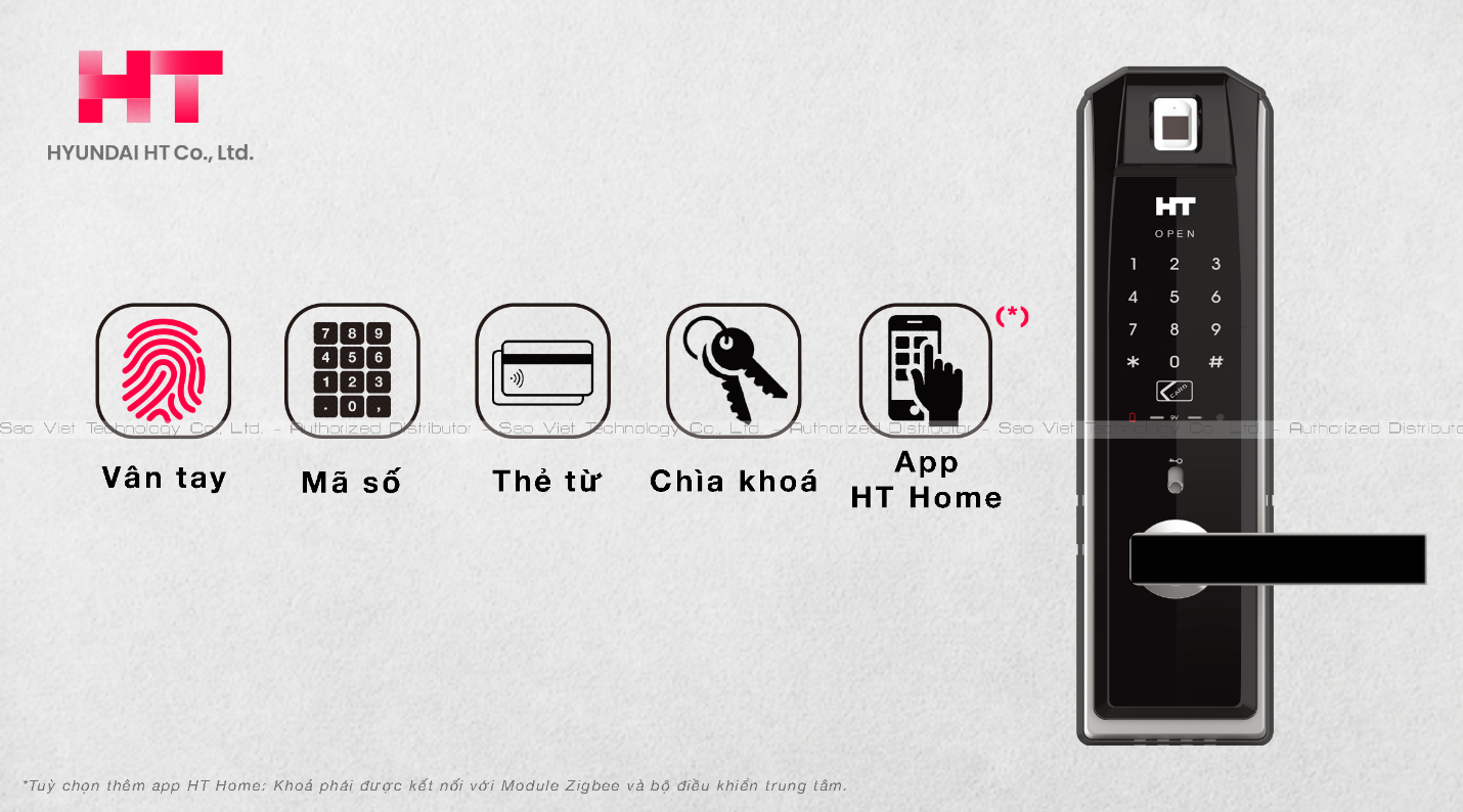 Khóa Hyundai HT HDL-5290SK mở bằng app HT Home qua Zigbee