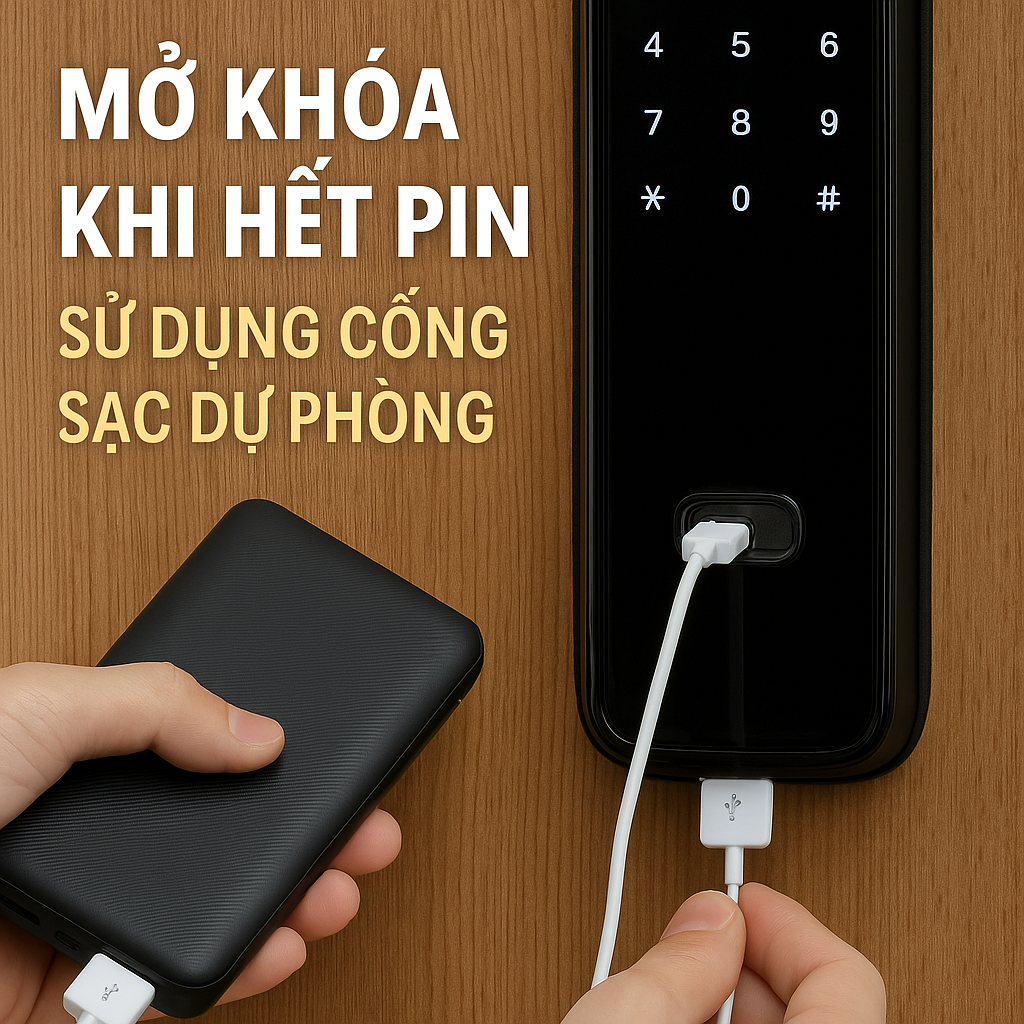 Sử dụng cổng sạc dự phòng khi khóa hết pin